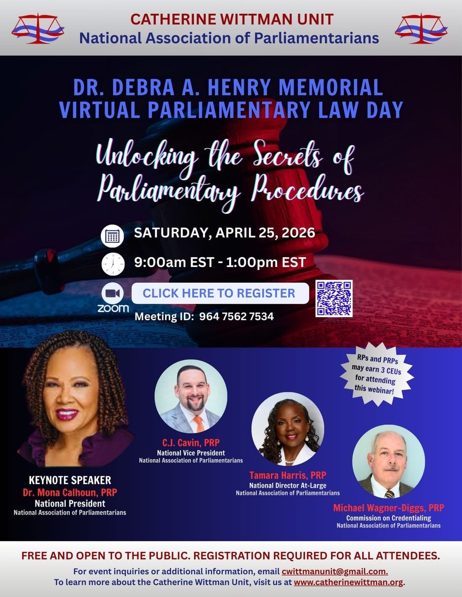 Dr. Debra A. Henry Parliamentary Law Day Virtual Workshop 2026