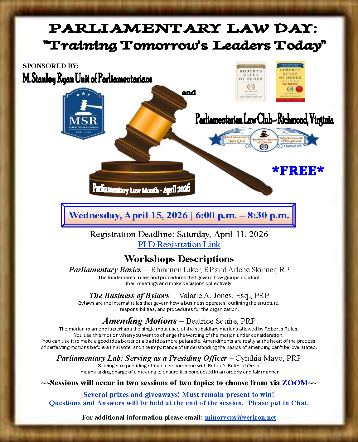 M. Stanley Ryan Unit of Parliamentarians April 2026 Meeting